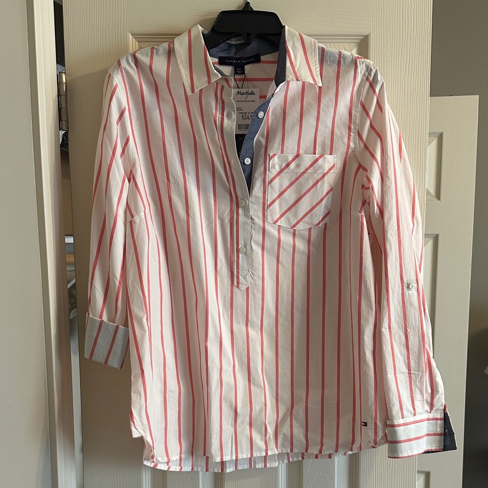 Tommy Hilfiger White and Red Striped Blouse